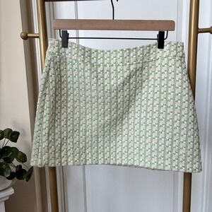EUC MNG Tweed Mini Skirt White Gold Mint Green Size Large